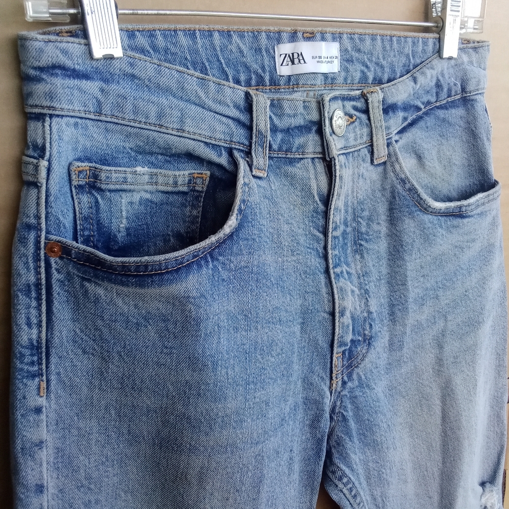 Women's Zara Denim Distressed Style Cotton Jeans Medium Wash - Picture 5 of 13